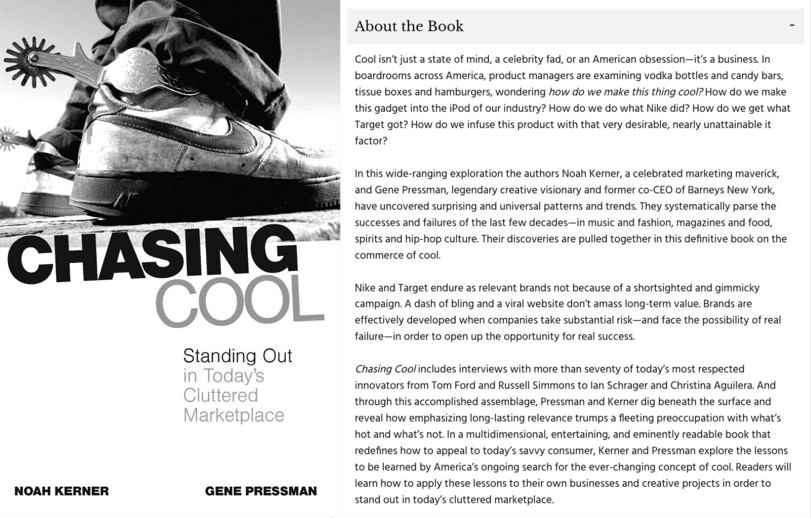 Cover of Chasing Cool by Noah Kerner and Gene Pressman, alongside the book&rsquo;s description