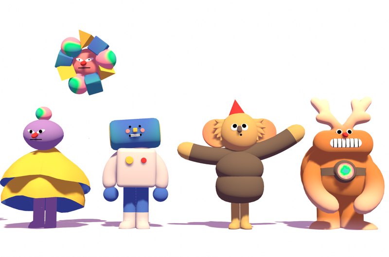 Five early Tolan character concepts standing in a lineup